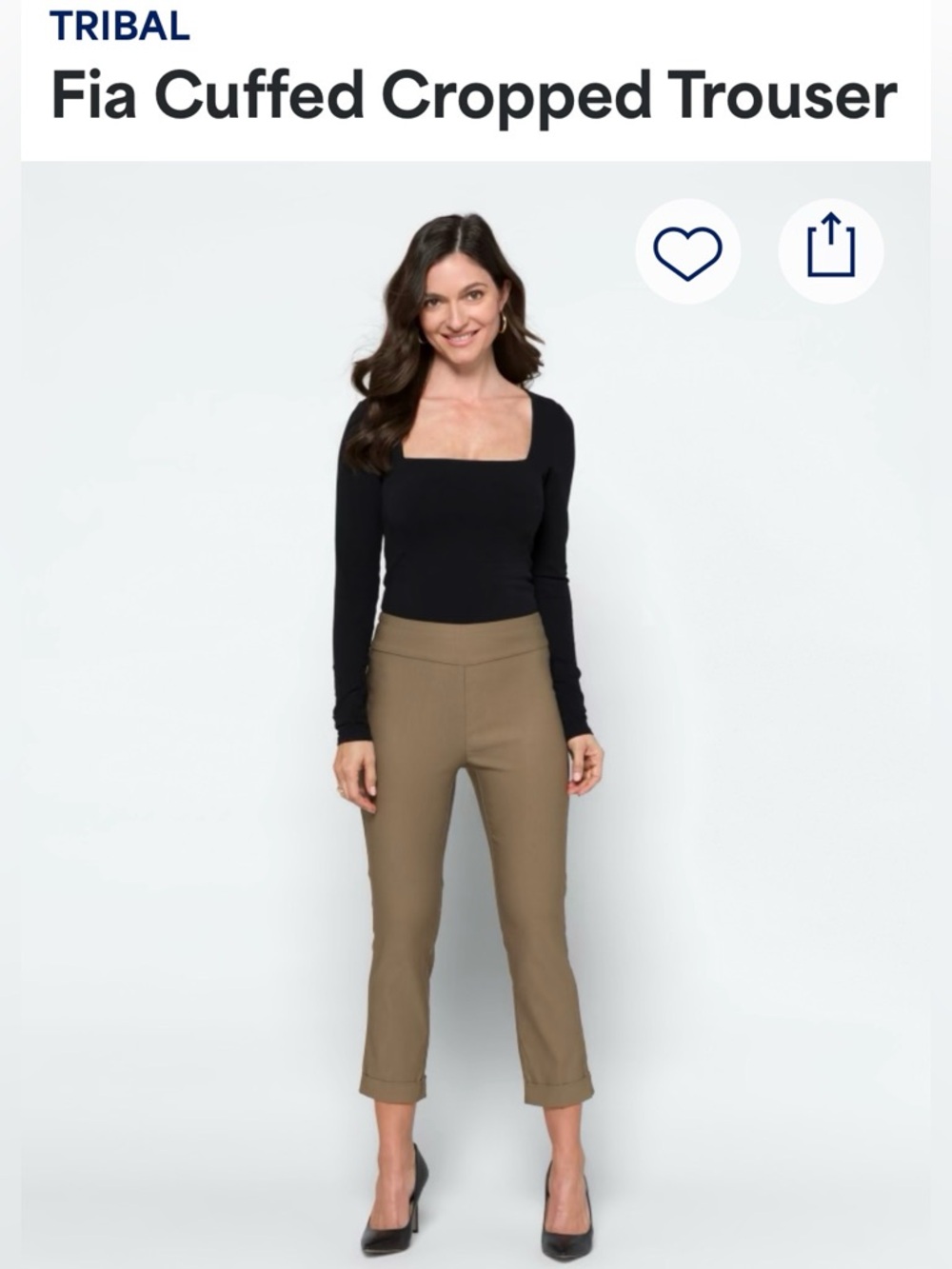 TRIBAL Cropped Cuffed Trousers in Olive Brown